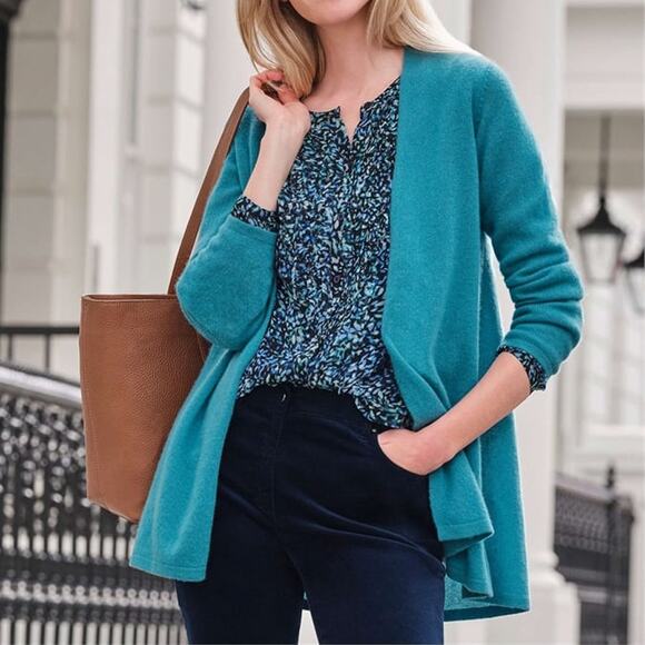 Neiman Marcus Teal Cashmere Open Front Cardigan Size M - Picture 1 of 6